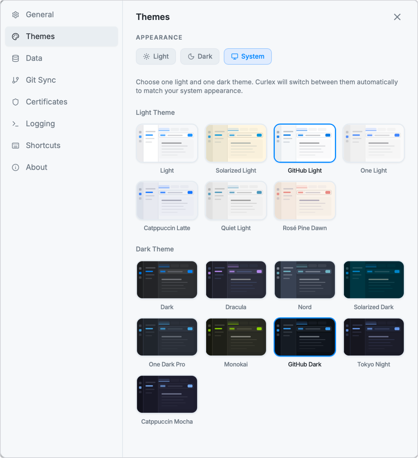 Curlex - Themes